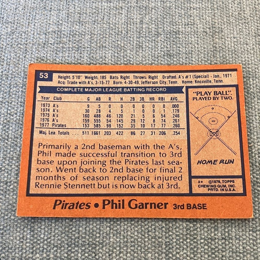 1978 Topps Pittsburgh Pirates Baseball Card Trading Card - Picture 2 of 2